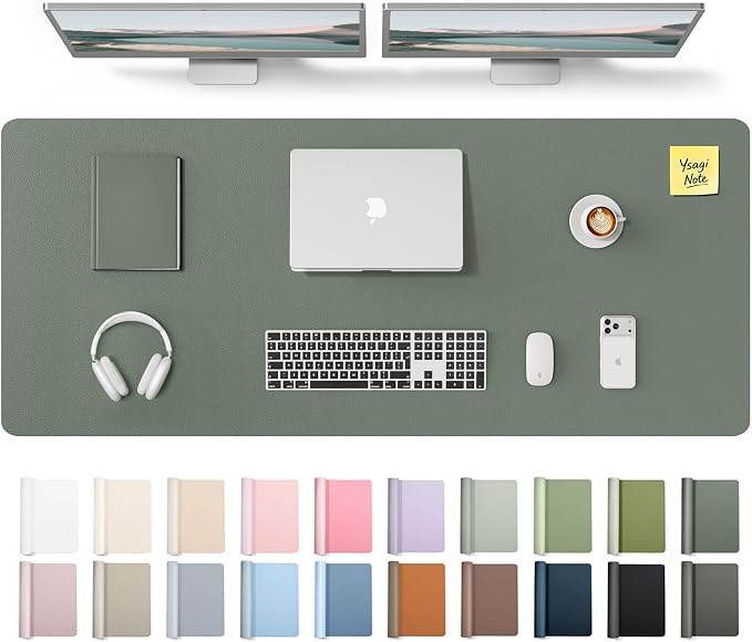 YSAGi Leather Desk Pad Protector, Office Desk Mat, Large Mouse Pad, Non-Slip PU Leather Desk Blotter, Laptop Desk Pad, Waterproof Desk Writing Pad for Office and Home (Dark Green,55" x 17.2") by YSAGi