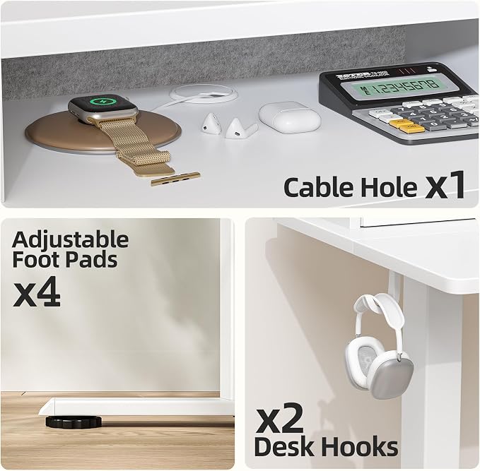 TIQLAB Standing Desk with Two Drawers, Stand Up Standing Desk Adjustable Height, Electric Sit Stand Table with Storage Shelf and Splice Board, 63 * 24 inch, White - Image 5