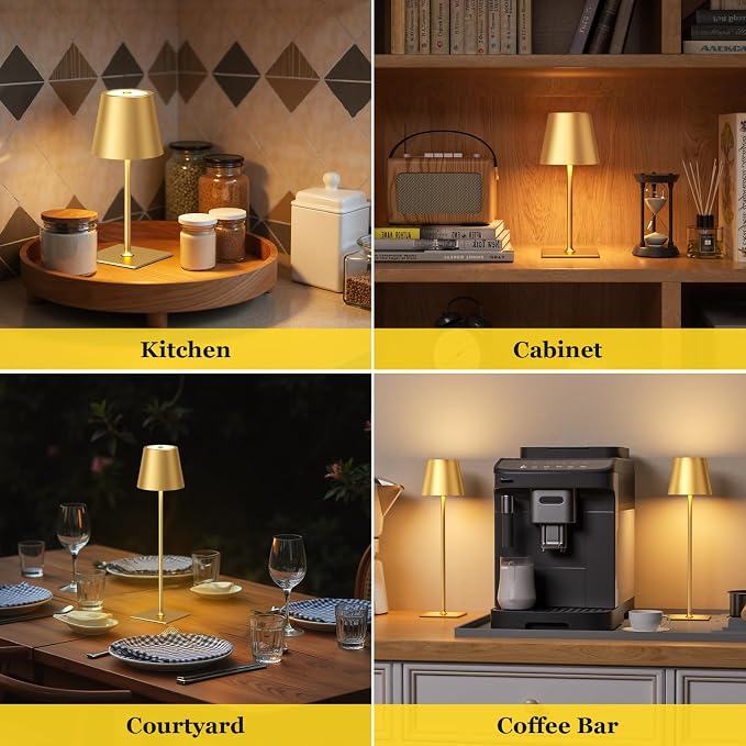 Kakanuo Gold Cordless Rechargeable Table Lamp 5000mAh Battery Operated Lamps, 3 Colors Stepless Dimming Touch Lamp for Living Room, Kitchen Counter, Dining, Outdoor Patio, 2 Pack - Image 6