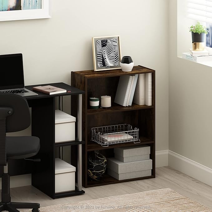Furinno PASIR Book Shelf, 3-Tier Bookshelf, Storage Shelves Bookcase, 9.7 x 23.7 x 31.5, for Living Room, Bedroom, Home Office, Amber Pine - Image 2