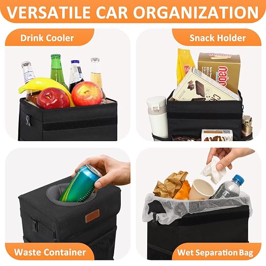 Vankor 4.2 Gallons Car Trash Can with Lid, Bag Bin Hanging Waterproof Automotive Car Garbage Cans Leak Proof Vehicle Trash Can for Truck SUV,Black - Image 6