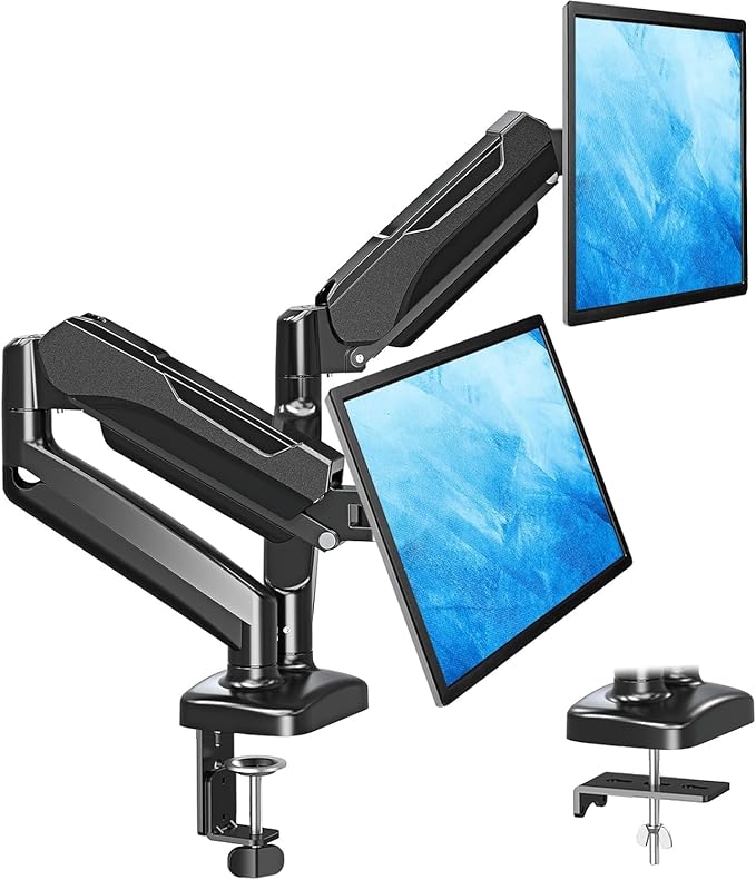 MOUNTUP Dual Monitor Stand for Desk, Monitor Arms for 2 Monitors 32 27 24 22 Inches, Height Adjustable Double Monitor Mount, VESA Mount with C-Clamp & Grommet Base, Holds 4.4-17.6lbs by MOUNTUP