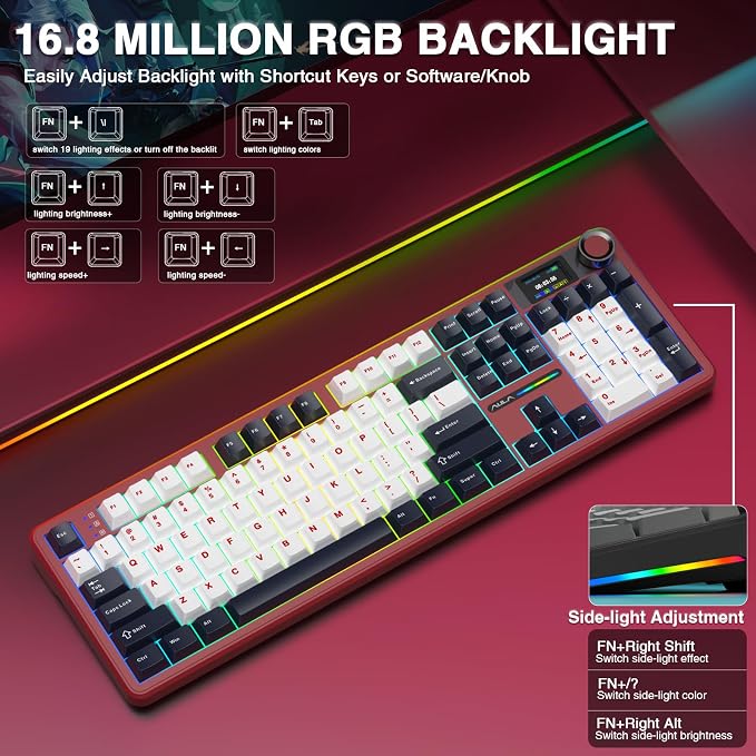 AULA F108 PRO - Wireless Mechanical Keyboard with Screen&Knob,Hot Swappable Gaming Keyboard with 8000mAh Battery,Pre-lubed Switches,RGB Backlit,PBT Keycaps Creamy Sounding Computer Keyboards,104 Keys - Image 7