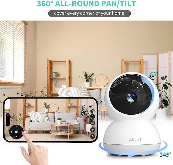 Indoor Camera, 3K HD Indoor Security Camera, 360° Pan/Tilt Pet Camera, 2-Way Audio, Siren, Night Vision, Baby/Pet Monitor with Phone App 2.4G and 5G WiFi, Compatible Alexa and Google Assistant - Image 7