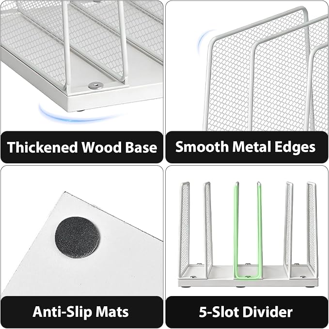 LEKETREE Small Desk File Organizer, 5-Section Upright File Sorter, Vertical File Folder Holder, Mesh Metal Wood Office Desktop Organization for Document, Magazine, Books and more (White) - Image 5