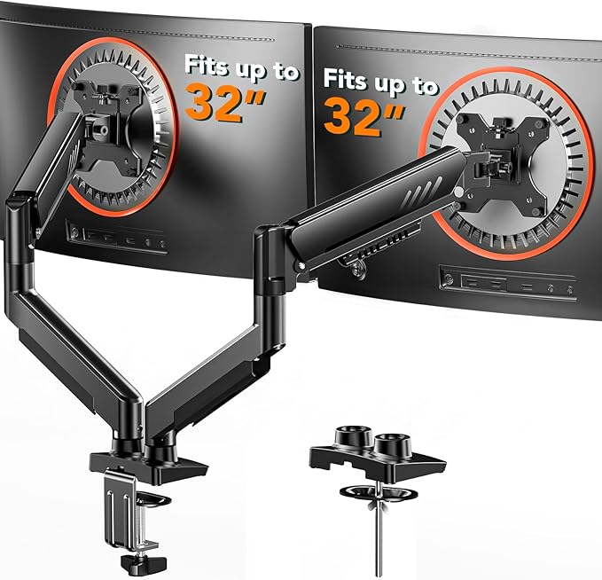 ErGear Dual Monitor Arm, Full Adjustable Monitor Mount for 13–32″ Screens, Fast Install Computer Monitor Stand with Tool-Free VESA Mount, Max Load 19.8 lbs, Max VESA 100x100mm by ErGear