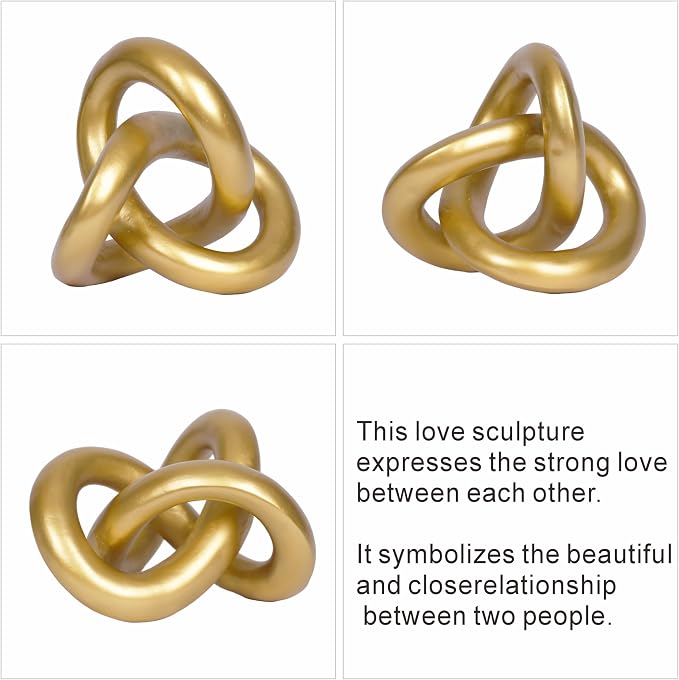 Geometric Round Sculpture Gold Knot Statue Decor Modern Tabletop Sculpture and Figurines Round Decorative Ornaments Knick Knacks Home Decor for Shelves Coffee Table Bookshelf Decoration Gifts - Image 3