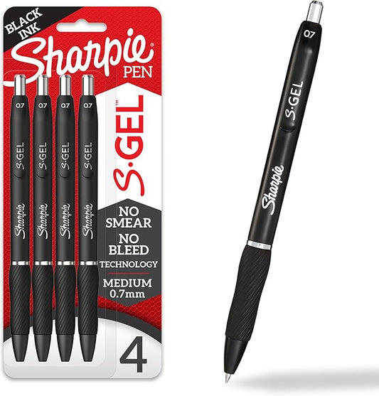 Sharpie S-Gel Pens, Medium Point (0.7mm), Black Ink, 4 Count - Ideal for Writing, Journaling, Drawing, Coloring, Note-Taking, College Supplies by Unknown