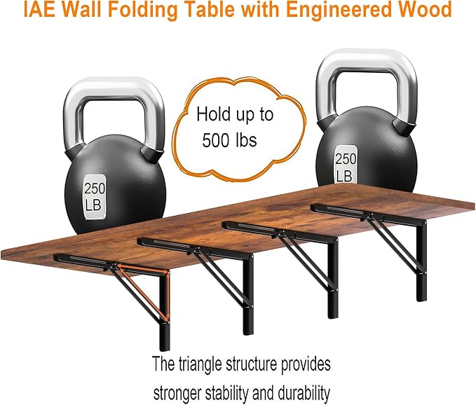 IAE 72x22in Floating Fold Desk,Wall-Mounted Folding Computer Table,Rustic | Study Table with Shelf Brackets,Foldable Down Shelf with Engineered Wood,Fold Computer Desk for Small Apartment,Holds 519 lb - Image 5