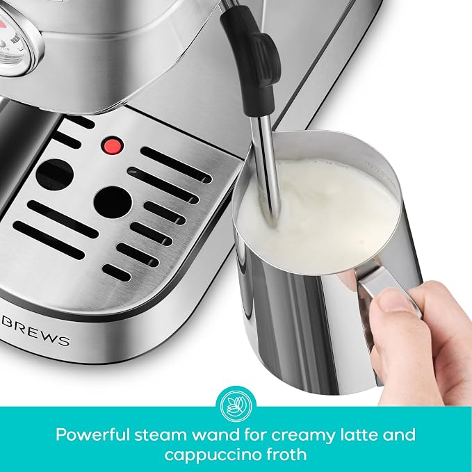 CASABREWS CM5418 Compact Espresso Machine with Milk Frothing Steam Wand | Stainless Steel, 20-Bar Pump, Built-in Pressure Gauge, Powerful Steam Wand for Cappuccino Latte for Home, 34oz Water Tank - Image 3