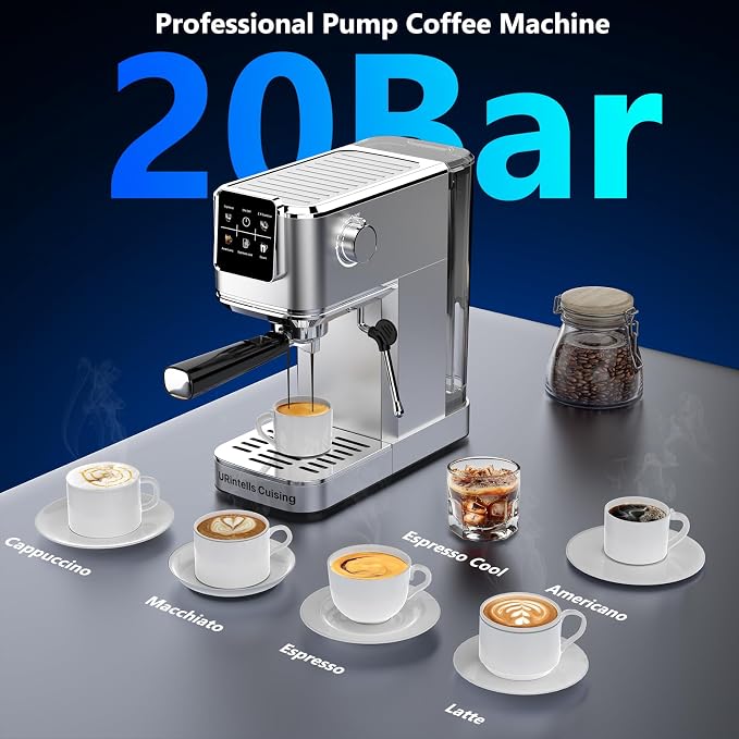 URintells Cuising Espresso Machine with Touchscreen And Cold Brew | 20Bar Pump,Stainless Steel Espresso Maker with Powerful Steam Milk Frother for Cappuccino Latte,Iced Americano - Image 8