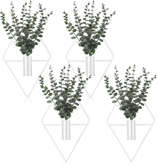 Jexine 8 Pcs Hanging Planters with Artificial Eucalyptus Metal Hanging Vase Indoor Plants Holder Modern Geometric Boho Bathroom Wall Decor for Living Room Home Office (Eucalyptus,White) by Jexine