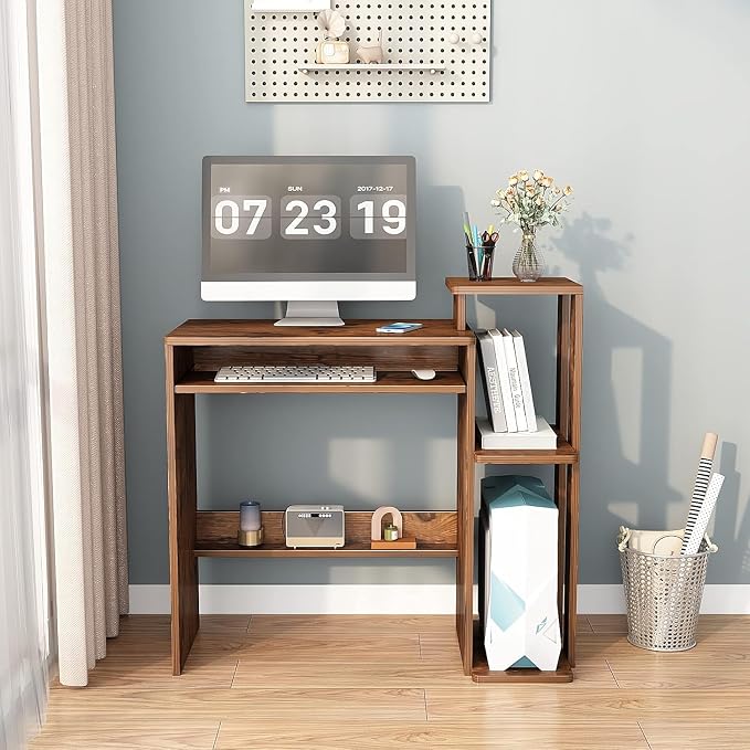 ALISENED Computer Desk with Storage Shelves, Home Office Desk with Monitor Stand, Small Writing Desk Table with Keyboard Tray,Study Table with CPU Stand for Small Spaces (35"-Rusitc Brown) - Image 7