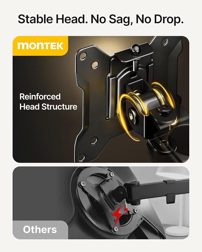 monTEK Freestanding Dual Monitor Stand for 17-32" Screens, 22 lbs Each | Solid V-shaped base, dual-screen full-motion arms, height adjustment, tilt, swivel, rotation and VESA 75/100 - Image 3