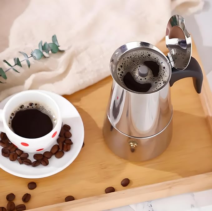 Stainless Steel Moka Pot Espresso Maker,Stovetop Moka Pot,Percolator Coffee Pot,Italian Coffee Maker,Cuban Café Brewing,Greca Coffee Maker (4 CUP) - Image 6