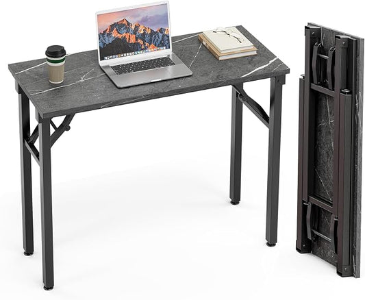 TEMI Small Computer Desk Folding Table - 35.8" Foldable Office Desk, No Assembly, Perfect for Small Spaces in Bedroom, or Apartment, Portable Mini Desk or Study Table Compact Design, Marble Greige by TEMI
