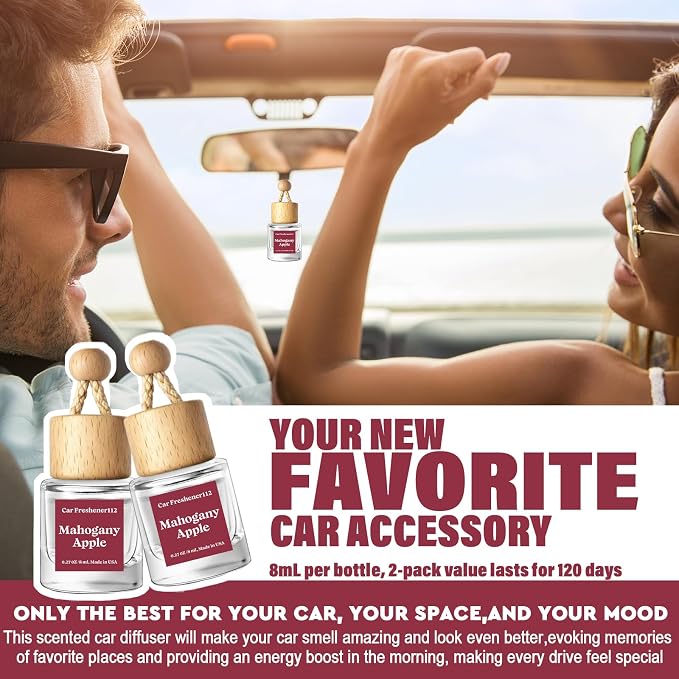 HoogaLife Car Air Freshener Diffuser 2 Pack Hanging Air Freshener Diffuser - Mahogany Apple Fragrance Oil Air D iffuser for Car, 45+ Days Long Lasting Fragrance Made in USA （MA112） - Image 3