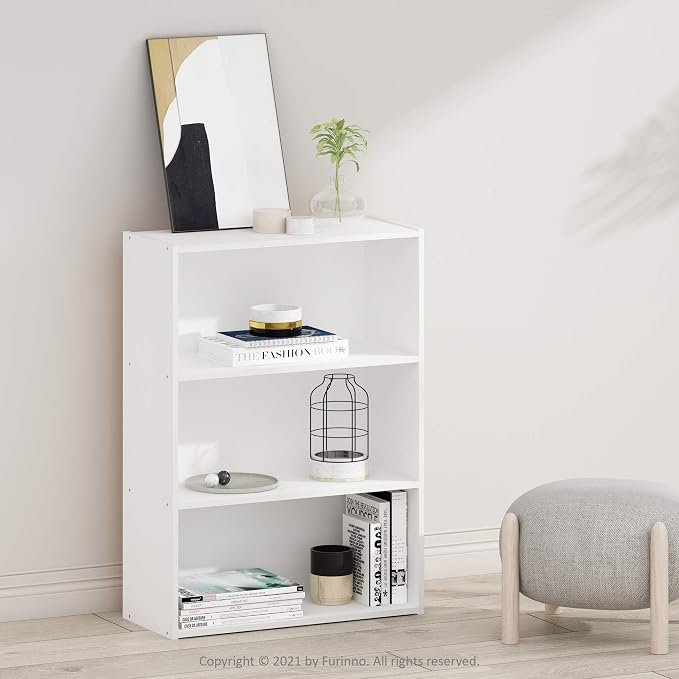 Furinno PASIR Book Shelf, 3-Tier Bookshelf, Storage Shelves Bookcase, 9.7 x 23.7 x 31.5, for Living Room, Bedroom, Home Office, Plain White - Image 2