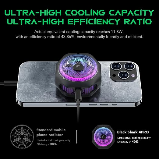 Black Shark Magnetic Cell Phone Cooler 4Pro, Portable RGB Cooling Fan, Cellphone Radiator with Removable Grip, App-Controlled Smart Temperature Control for iPhone MagSafe Series/Android/Tablet/iPad - Image 4