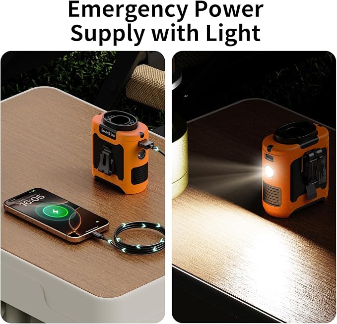 Socool 10000mAh Portable Waist Fan Clip on Wearable Belt Personal Fan Rechargeable Battery Operated with 5 Speeds & Flashlight Neck Hands-Free 40H Cooling for Outdoor Travel Power Bank (Orange) - Image 5
