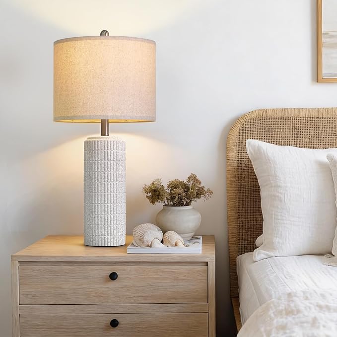 PoKat 27.5'' Tall Table Lamps for Living Room Set of 2, Stone-Like Ceramic Bedroom Lamps for Night Stands, Farmhouse Bedside Lamps for Bedroom Living Room, Nightstand Lamps for End Table, Hallway - Image 5