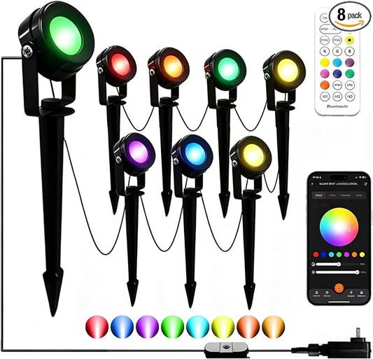 VTimes 8pcs Smart RGBW Landscape Lights IP65 Waterproof Outdoor SpotLights | Low Voltage Landscape Lighting, APP & Remote Control and Timing, Color Changing Outdoor for Yard, Garden, Lawn, Holiday Decor by VtimesBabyMonitor