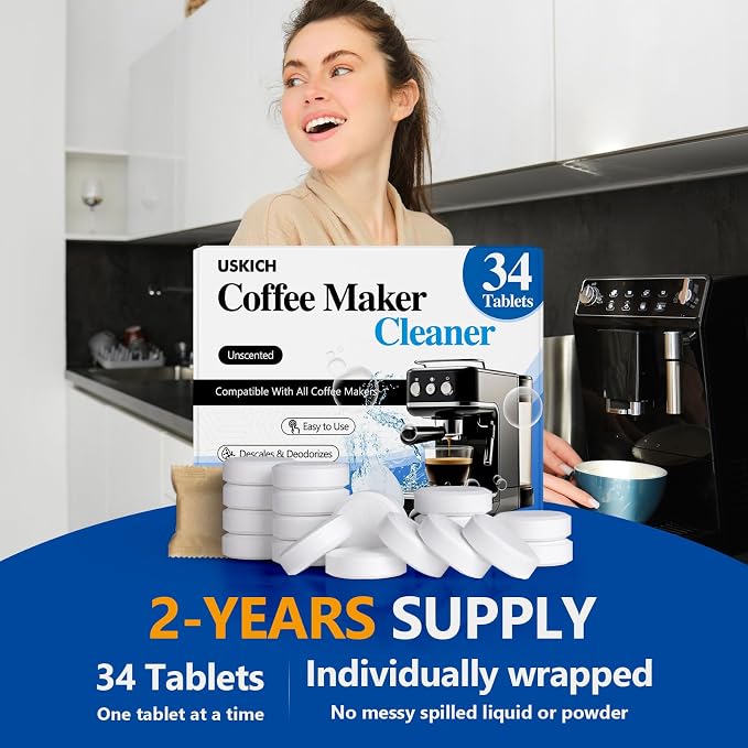 Coffee Machine Cleaner Descaler Tablets 34 Pack, Coffee Maker Cleaner for Keurig, Ninja, Breville, Delonghi, Nespresso, Miele,Espresso Machine Cleaning Tabs,Descaling Solution for Coffee Pot Maker - Image 2