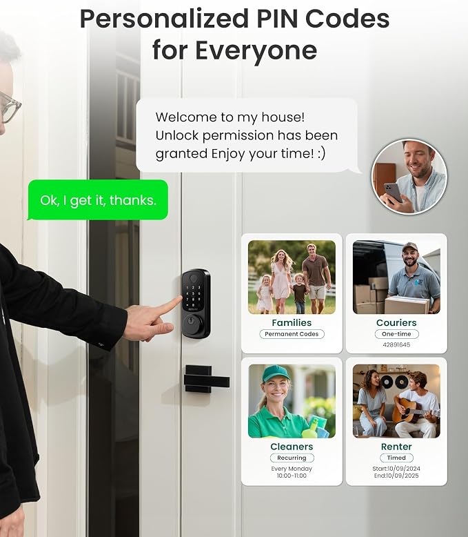 DESLOC B200 Fingerprint Smart Door Lock with App Control, Keyless Entry Deadbolt for Front Door, Auto Lock, Touchscreen Keypad, 8 Unlock Methods, USB-C Backup Power, 12-Month Battery, BHMA Grade3 - Image 5