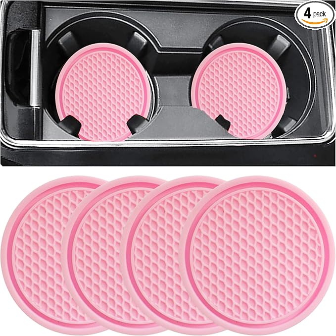 ZSDY Car Cup Coaster, 4PCS Universal Auto Non-Slip Cup Holder Embedded in Ornaments Silicone Coaster, Car Interior Accessories Sets, Pink by ZSDY