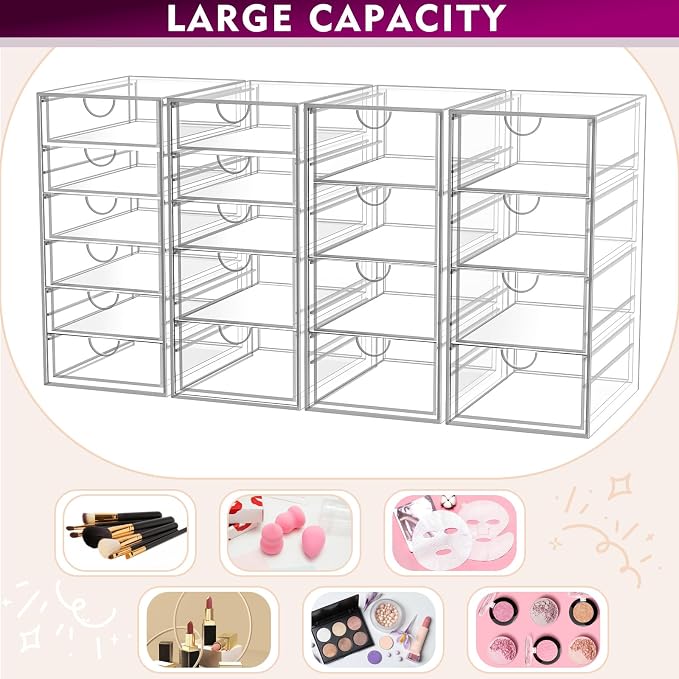 Acrylic Makeup Organizer with 19 Drawers,Storage Drawer Organizer | Bathroom Organizers and Storage for Palettes, Cosmetic, and Beauty Supplies, Desk Organization - Image 5