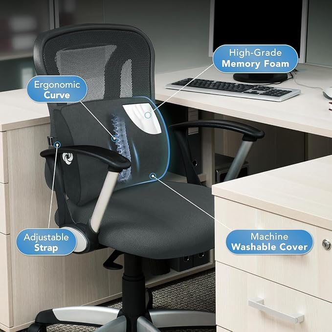 Samsonite Lumbar Support Pillow for Office Chair and Car Seat, Perfectly Balanced Memory Foam, Versatile Use Lower Back Cushion, Black Plush - Image 5