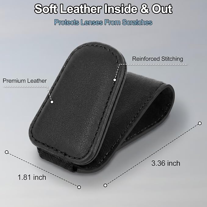 CHOSMOYI 2 Packs Sunglasses Holder for Car, Sunglass Clip for Car Visor, Magnetic Leather Car Eyeglass Holder and Ticket Card Clip, Suitable for Different Size Eyeglasses(Black - Image 4
