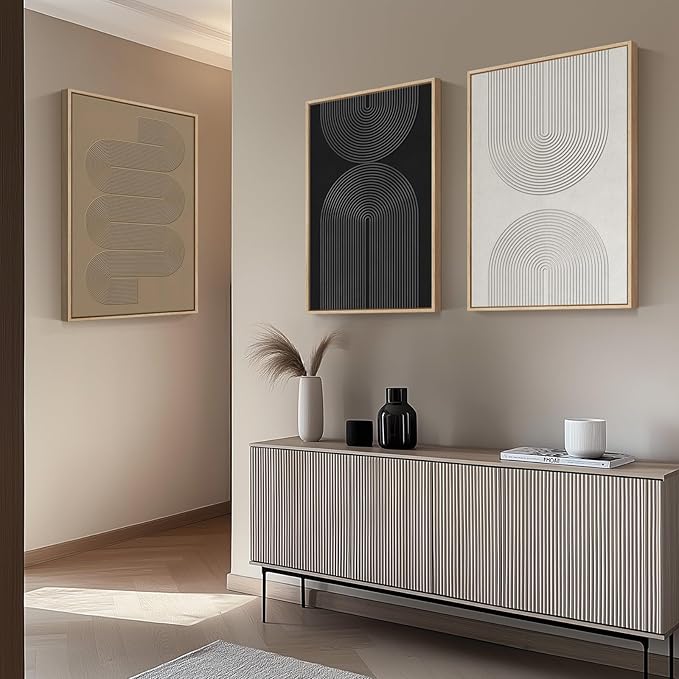 Large Framed Black and White Neutral Abstract Wall Art, 3 Piece Minimalist Canvas Prints Paintings Artwork for Walls, Boho Geometric Pictures for Living Room Hallway Office Wall Decor Total 30x60 In - Image 2