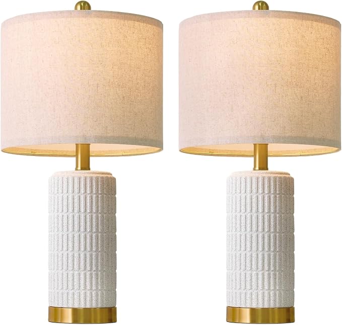 PoKat 21.5'' Stone-Like Bedside Table Lamps Set of 2 for Bedroom with 2 USB A+C, Modern Lamps for Living Room, Ceramic Nightstand Desk Lamps with Charging Ports Office Dorm Sideboard (Frosted White) - Image 8
