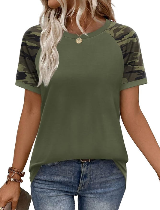 WIHOLL Womens Summer Tops Color Block Short Sleeve Raglan Shirts Spring Fashion Clothes Vacation Outfits by WIHOLL