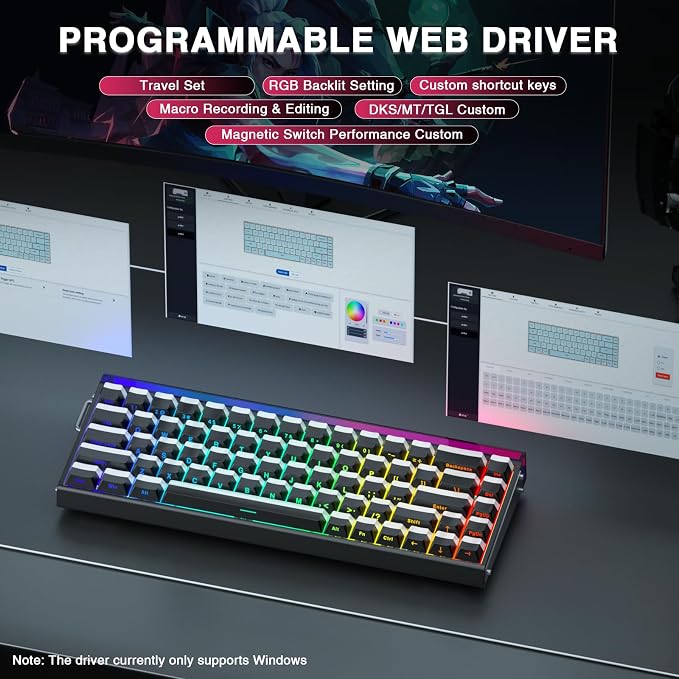 AULA Hero 68 HE 60% Gaming Keyboard Wired, Hall Effect Magnetic Switch Keyboard with 8K Hz Polling Rate, Side Printed PBT Keycaps, RGB Backlit Light Box, Customizable Web Software for PC/Mac Gamers - Image 6