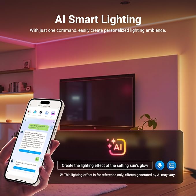 NEEWER 9.84ft/3m LED Strip Lights Front Lit, Smart AI RGB IC Cuttable Neon Rope Light, App Control Color Changing, Bedroom Gaming Room Home Indoor Wall Decor, Compatible with Google and Alexa, NS01 - Image 5