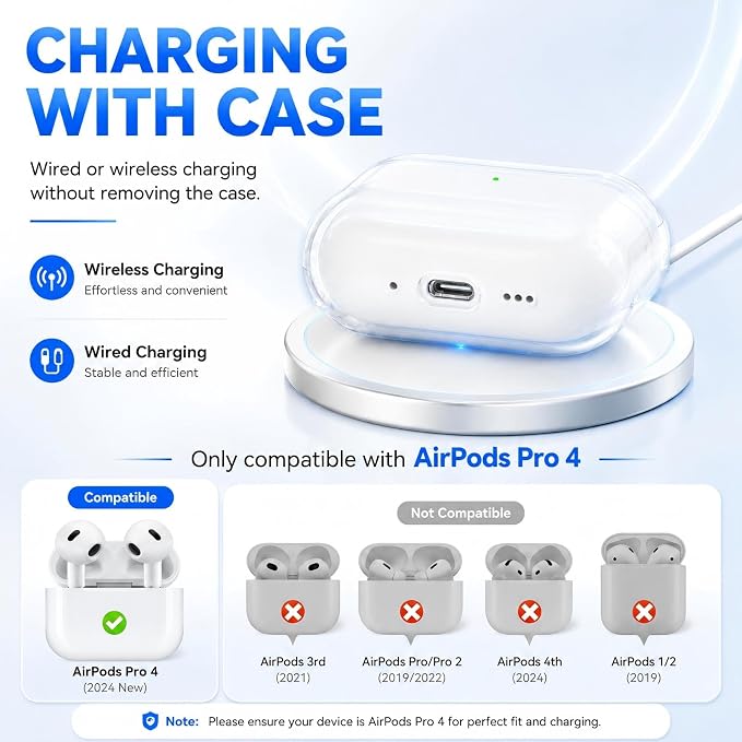 for AirPods 4th Generation Case Cover 2024, Military-Grade Shockproof, Soft TPU Highly Transparent Anti-Yellowing for AirPods 4 Case with Cleaning Kit & Cute Round Buckle, Clear White - Image 4