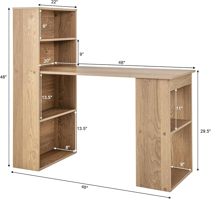 Tangkula Computer Desk with Bookshelf, Writing Study Desk with Storage Shelves & CPU Stand, Modern Compact Computer Workstation for Home & Office, Space-Saving Design(Natural) | Natural Wood Desk w/Storage Shelves & CPU Stand, Space-Saving Design Writi... - Image 2