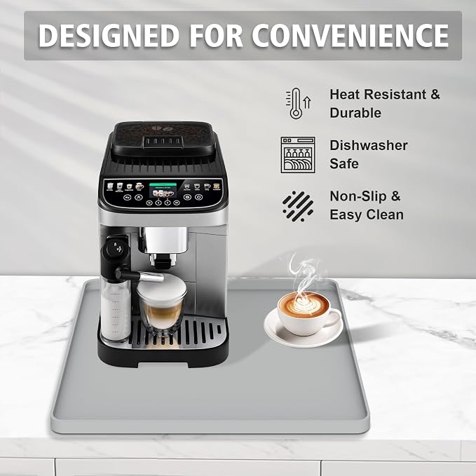 Silicone Coffee Mat 16"x16", Single Piece Anti-Vibration Under Coffee Maker Mat, Non-Slip Espresso Machine Mat with 10mm Raised Edge, Noise Reduction Countertop Protector, Fits Breville Ninja Keurig - Image 5