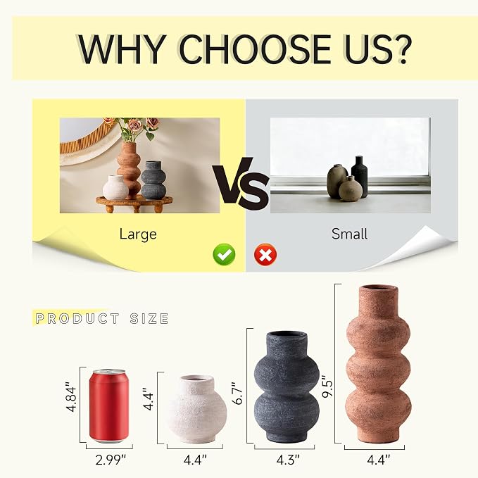 Ceramic Vase Home Table Decor - Flower Vase Set of 3 Living Room Kitchen Decorations Farmhouse Modern Rustic Vases Decorative Centerpiece for Shelf Bedroom Office Bathroom Dining Coffee Desk - Image 2