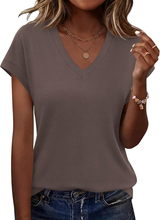 Rapbin Womens Summer Tops Women Blouses Dressy Casual V Neck T Shirts Short Sleeve Spring Tops for Women by RAPBIN