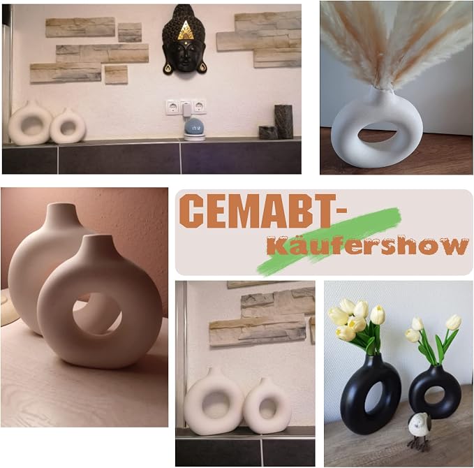 CEMABT White Donut Vase Hollow Ceramic Vase for Flowers Handmade Minimalist Boho ins Style Modern Home Decor for Wedding Dinner Table Party Living Room Office Bedroom(S) - Image 4
