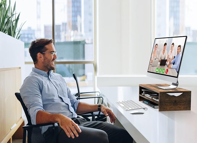 Zimilar Monitor Stand Riser, 2 Tiers Wood Laptop Computer Monitor Riser | for PC Screen, iMac, Desktop Screen Monitor Stand Riser with Storage for Home Office - Image 2
