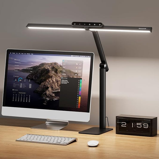 Honeywell HJ1BK Eye-Caring 1200LM LED Architect Desk Lamp for Home Office | CRI≥97, Flicker-Free，4 Color Temps,Task Desk Light with Base for Computer,Study,Black by HoneywellAirComfort