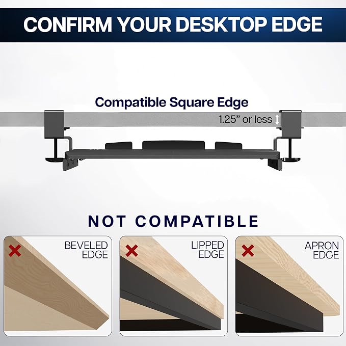 VIVO Small Keyboard Tray, Under Desk Pull Out with Extra Sturdy C Clamp Mount System, 20 (26 Including Clamps) x 11 inch Slide-Out Computer Platform Drawer, White, MOUNT-KB05ES-W | Keyboard Tray for Typing, Slide Out Platform, Extra Sturdy C-Clamp Moun... - Image 7