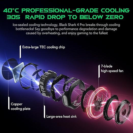 Black Shark Magnetic Cell Phone Cooler 4Pro, Portable RGB Cooling Fan, Cellphone Radiator with Removable Grip, App-Controlled Smart Temperature Control for iPhone MagSafe Series/Android/Tablet/iPad - Image 2
