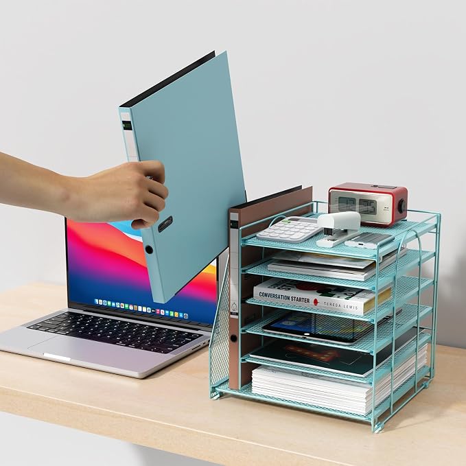 gianotter 6-Tier Paper Organizer With Magazine Holder | Desk Organizers and Accessories, File Organizer for Office Supplies Storag (Blue, 6-Tier) - Image 6