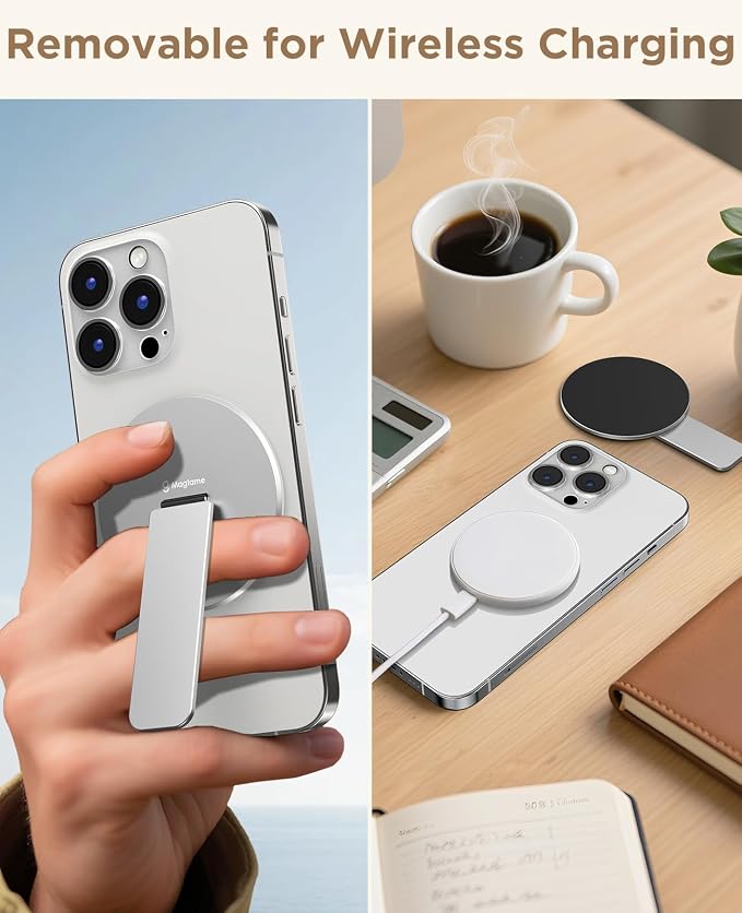 Magnetic Phone Stand Grip for Magsafe, Utral-Thin Snap-on Phone Kickstand, Holder & Grip, Foldable & Adjustable for Hands-Free Viewing | Compatible with Phone 16 15 14 13 12 Pro,Silver - Image 7