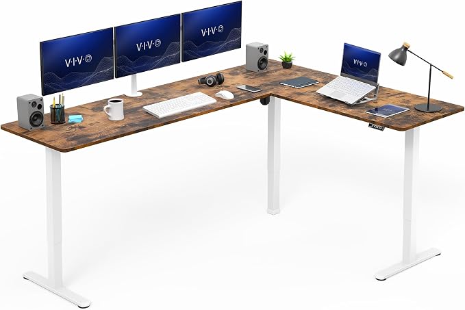 VIVO Vintage Brown 84 x 63 in Corner Standing Desk, DESK-E3CTWN-84 | Electric, Large Reversible L-Shaped Table, Sit Stand Height Adjustable, Memory Controller, Office Furniture Sets, Black Frame by Unknown